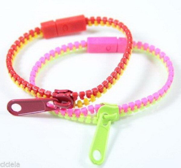 Gratis ePacket 50 stks Mooie Bicolor Hip Zip Zipper Armbanden Mix Kleuren Unsex Acryl Rits Polsband