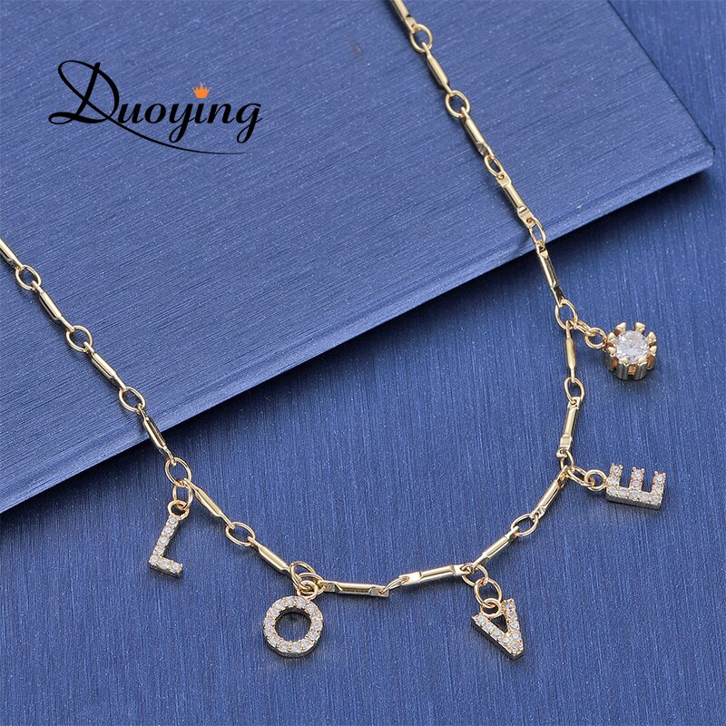 DUOYING Ketting Zirkoon Vrouwen Mode Ketting Beginletter Ketting Goud Moeder Ketting Persoonlijke NLK121