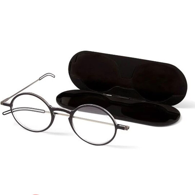 Leesbril Retro Ronde Unisex Brillen Kleine Frame Vergrootglas Eyewear Met Magnetische Case 1.0 1.5 2.0 2.5 3.0 3.5 4.0: +200 / Black