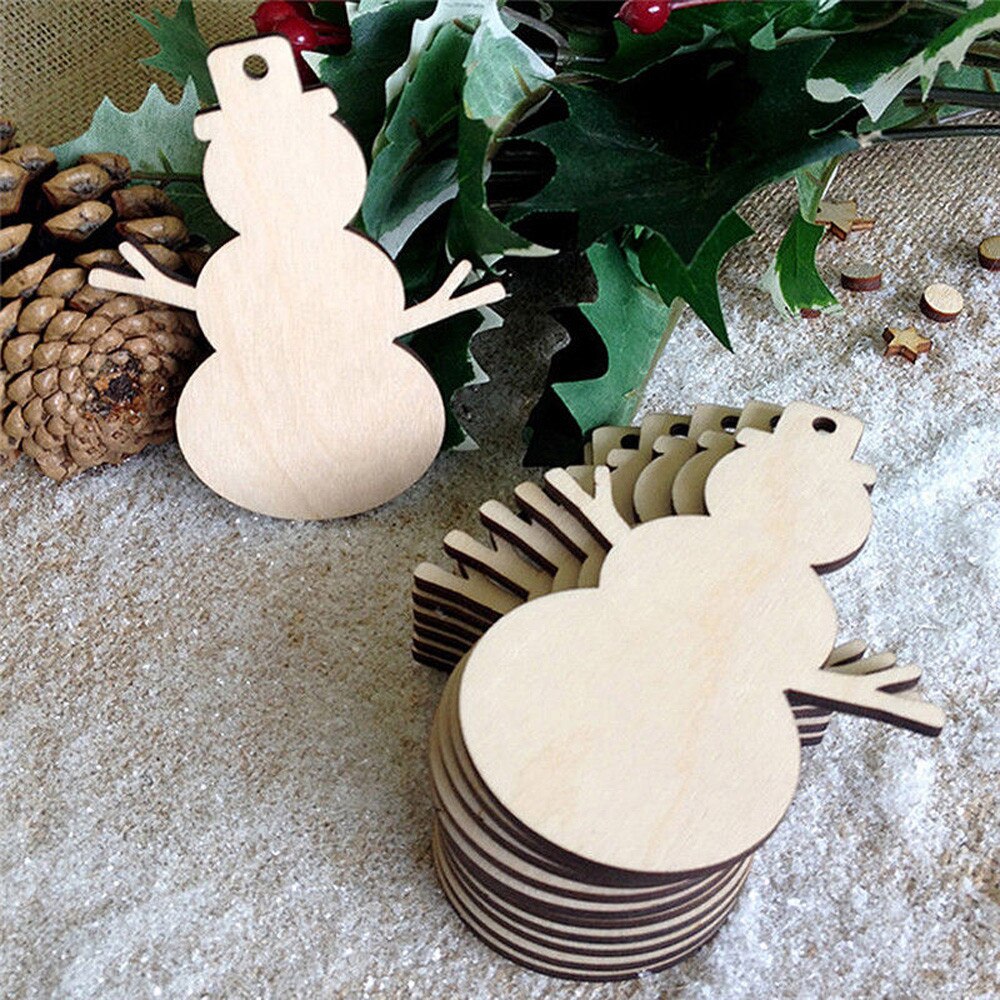 10Pcs Kerst Hout Chip Kerstboom Decor Ornamenten Xmas Opknoping Hanger Decoratie Kerstcadeaus Decoraties voor Huis