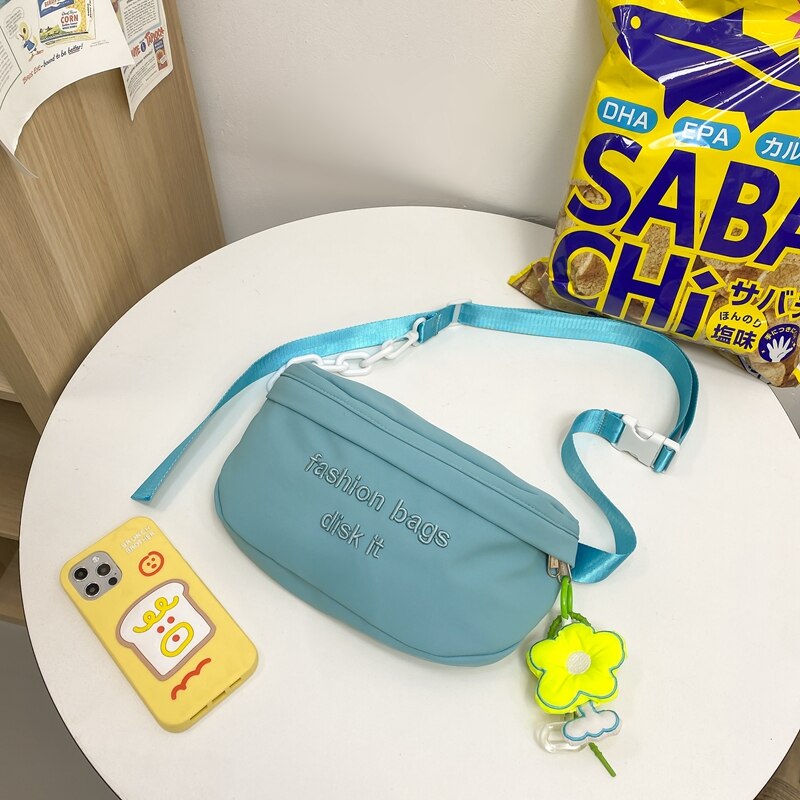 Süße brusttasche, japanische schultertasche mit großem fassungsvermögen, macaron-mädchen-stil, lässige schräge umhängetasche, bauchtasche für studentinnen: Seeblau - blumen