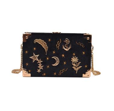 Boîte à badges en métal velours côtelé noir en forme de pochette de fête pour femmes sac à main en chaîne mini sac à bandoulière sac à bandoulière messenger: Black