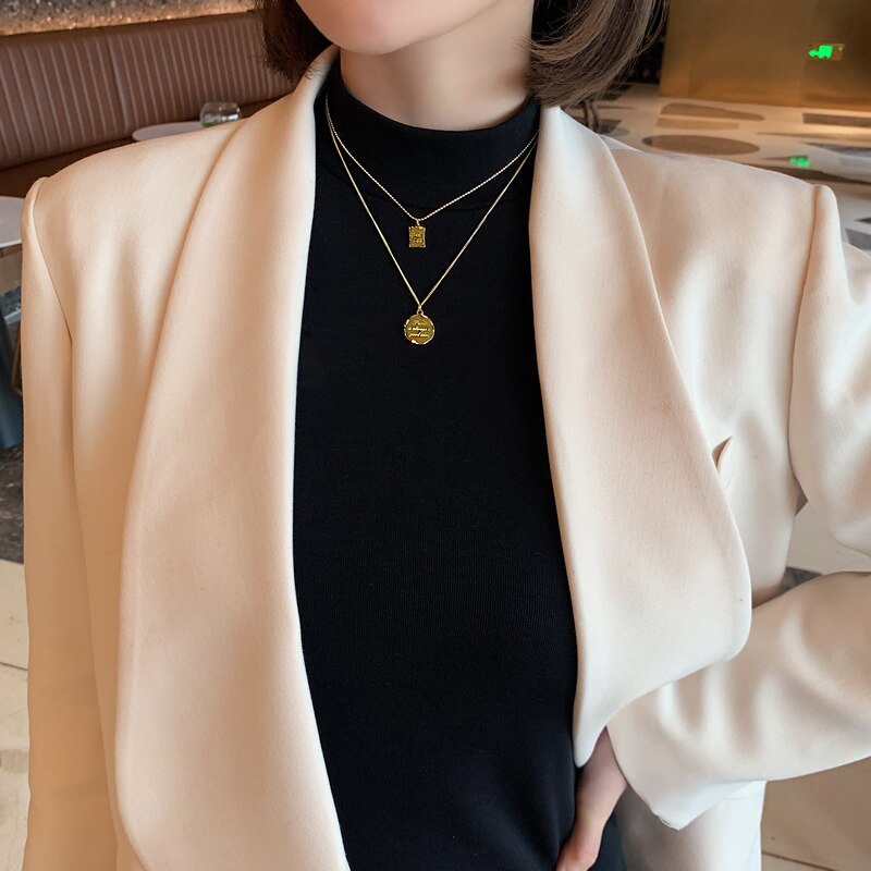 2020 nowy klasyczny projekt goodluck list kwadratowy wisiorek damski naszyjnik moda tytanowy stalowy łańcuszek na szyję podwójny łańcuszek robić obojczyka