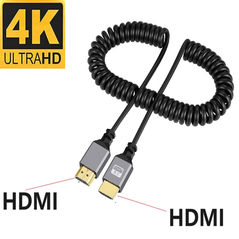 4K HDMI kabel sprężynowy z męskiego na męskie lewego prawego w górę w dół Mini Micro hdmi zwinięty przedłużacz elastyczny kabel spiralny podłącz kabel HDMI: Black