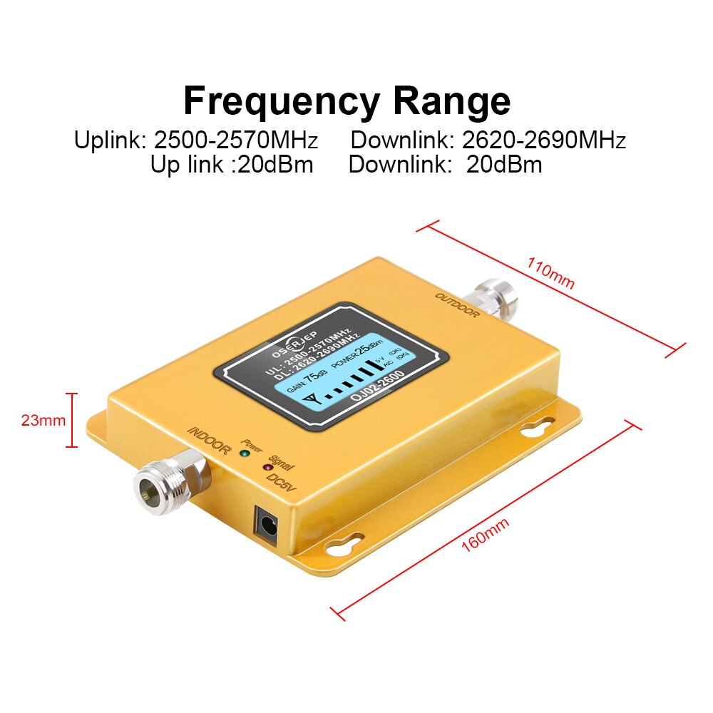 Répéteur de Signal 4G LTE, 70db, 2600/2600Mhz, amplificateur de signal pour téléphone portable, sans antenne