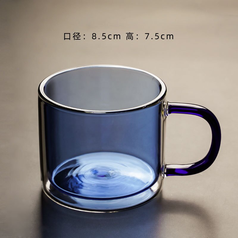 Nordic Style Double Wall Glass High Borosilicate Colored Glass Cup Heat Resistant Tea Coffee Mug with Handle Whiskey Beer Mug: Blue