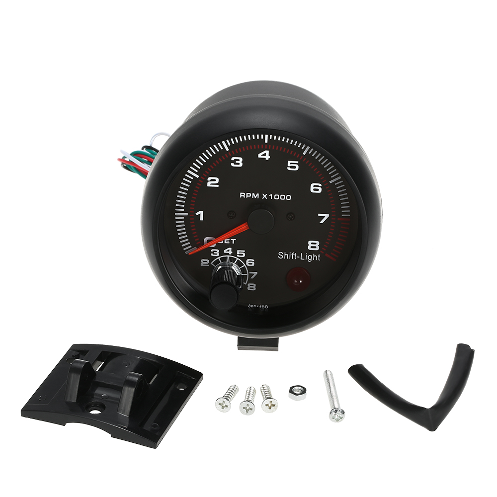 3.75" Car Universal Black Tachometer Gauge Digital Engine Tach White Inter Shift Light 0-8000 RPM For 4, 6, 8 cylinder engines