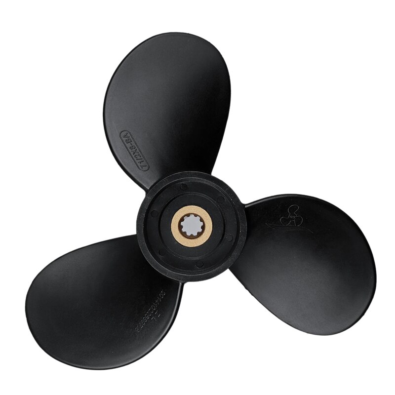 Outboard Propeller 6E0-45941-01-El 7 1/2X8-Ba for Yamaha 4Hp-6Hp Plastic Alloy 3 Blade Black 9 Spline Tooth