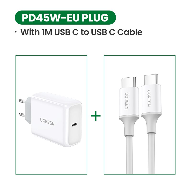 UGREEN USB PD Ladegerät 45W Quick Charge 4,0 3,0 Schnelle Ladegerät für iPhone 11 8 Xs iPad USB C ladegerät für Notebook Redmi Hinweis 7: Add 1M C to C Cable