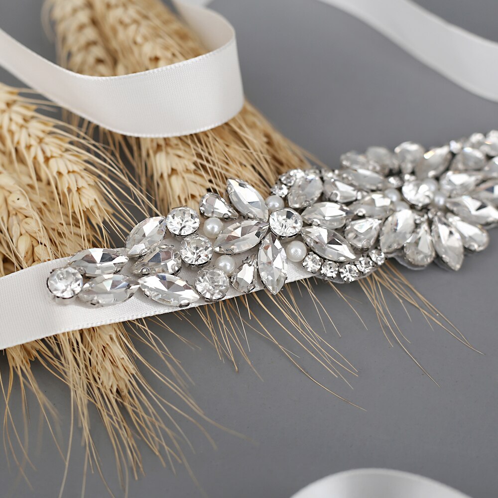 TRiXY S407 Rhinestones Belt Wedding Belt Silver Diamond Belt Crystal Bridal Belt Sash for Wedding Gown Shiny Wedding Accessories