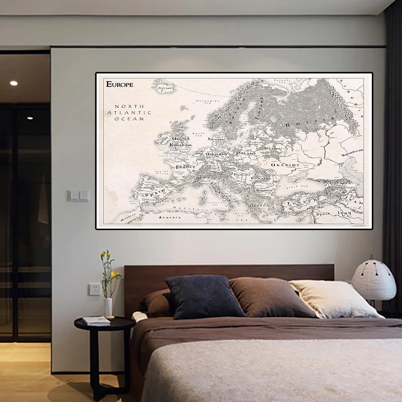 Simple Retro Europe Map Non-woven Canvas Painting 150x100cm Wall Art Poster for Office Home Wall Decoration School Supplies