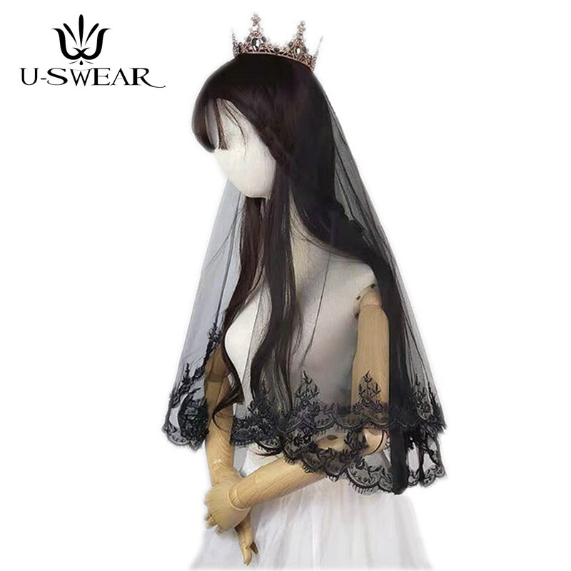 3 Styles Retro Gothic Lace Muslim Bride Veil Black Tulle Dress Women 1 Layer Black Lace Veil Bride Short Black Wedding Veils