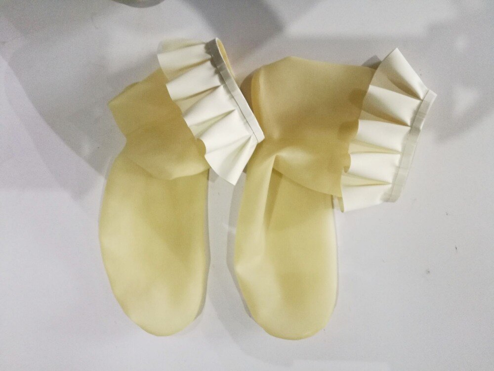 Latex strømper gennemsigtig latex strømpe med hvide flæser blonder