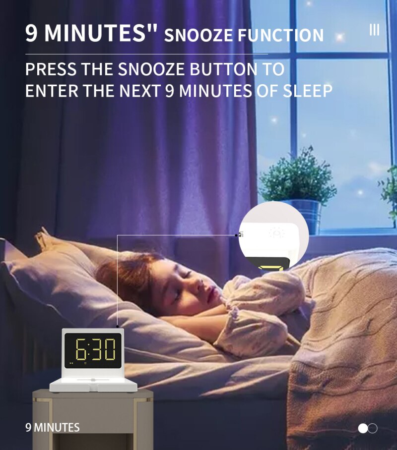 led digital display bedside alarm clock multi 15W mobile phone wireless fast charger Snooze function clocks home decor
