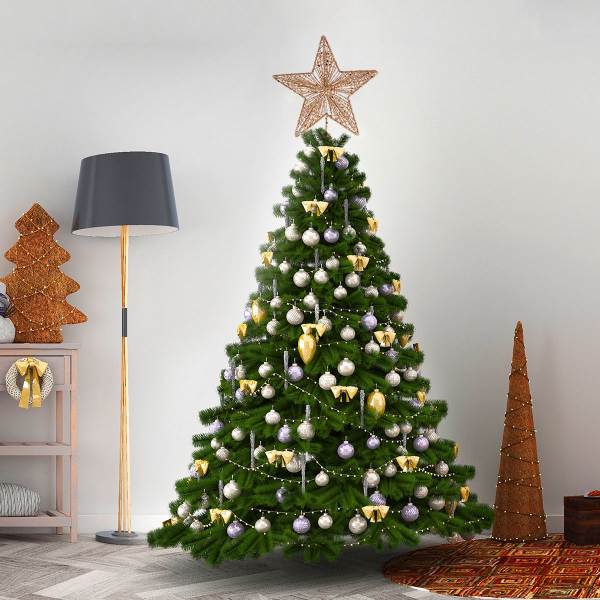Kerstster kerstboomtoppers goudpoeder kerstboomversieringen kerstversiering kerstboomster 6 kleuren  a50