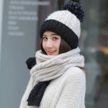 Ht2687 dames winter muts sjaal set dikke warme dames winter accessoires dames gebreide muts en sjaal dames mutsen dames winter set: Wit