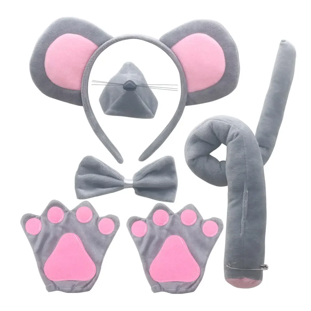 Conjunto de accesorios para ratón, diadema con orejas de animales, cola, nariz y pajarita, conjunto de accesorios para rata, disfraz de cumpleaños y Halloween, Cosplay: Lavanda