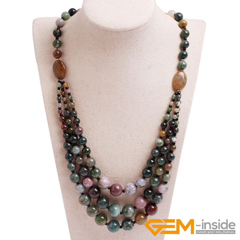 Handmade 8-12mm Beaded Stone Necklace Jewelry 19 inch DIY Long Necklace Jewelry For Women: indian agate