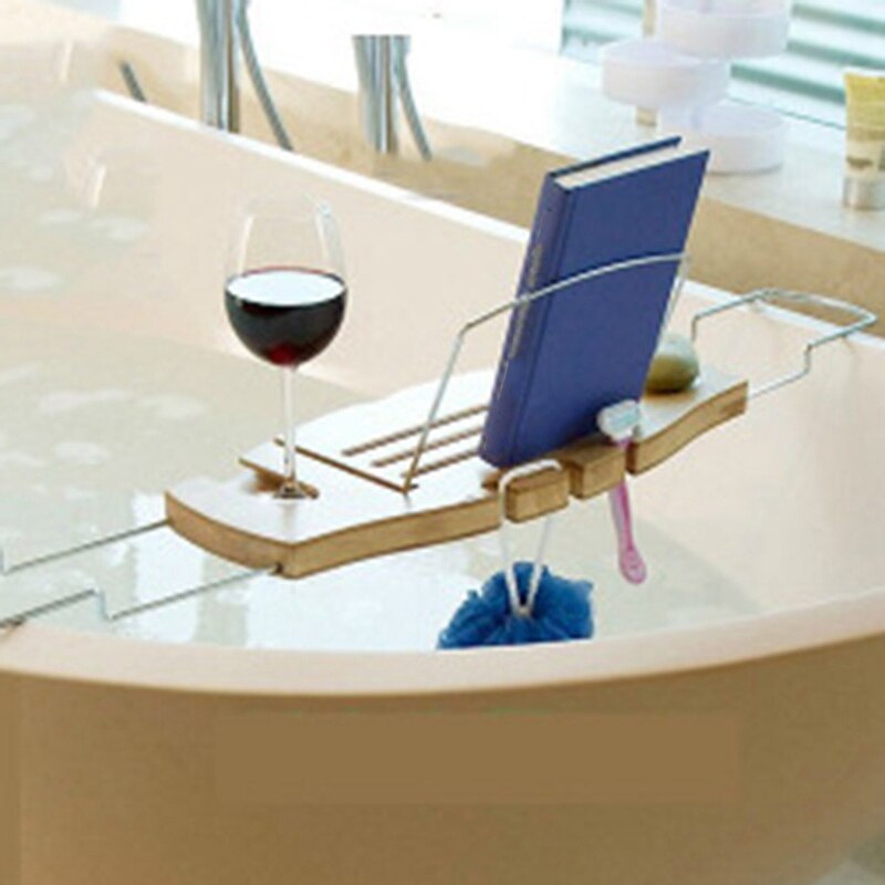 Bamboo Bathtub Tray Handcrafted Bath Tray Bathroom Shelves Caddy Bath Caddy Rack Bathroom Storage Stand Foldable