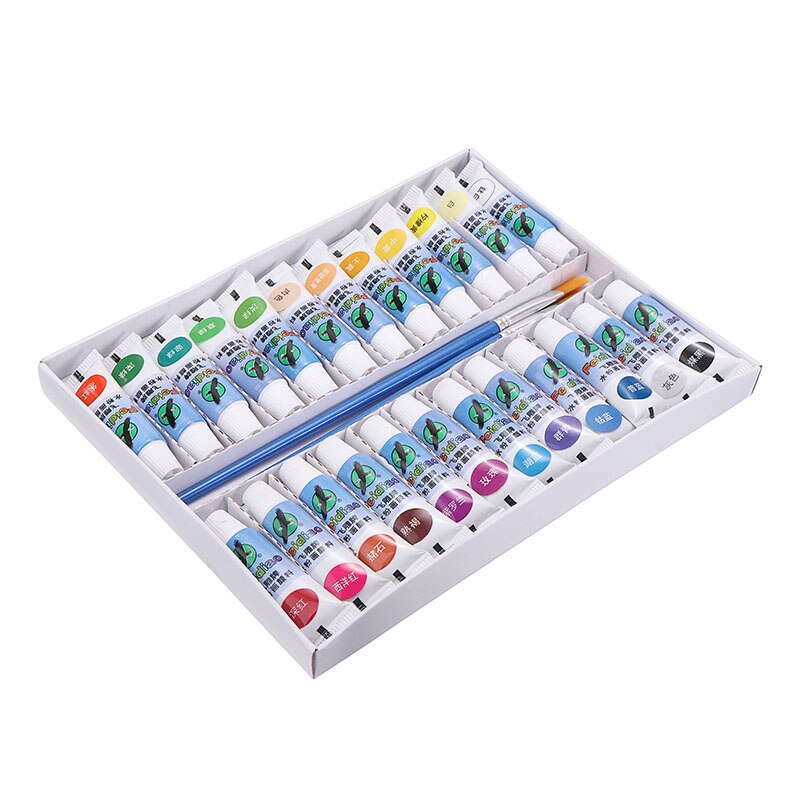24Colors Oil Paint Drawing Pigments Art Supplies Tool Set 5ml Paint Tube Gouache Drawing with 2 Brushes DIY Painting Accessories