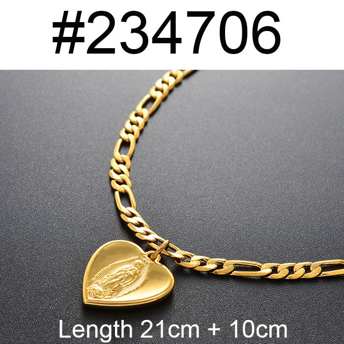 Aniyo tornozeleira de ouro 21cm + 10cm, comprimento de tornozeleira dourada para mulheres, joias para pés, presentes para peixe, flor maria nosso tornozeleira da senhora #234606: 234706