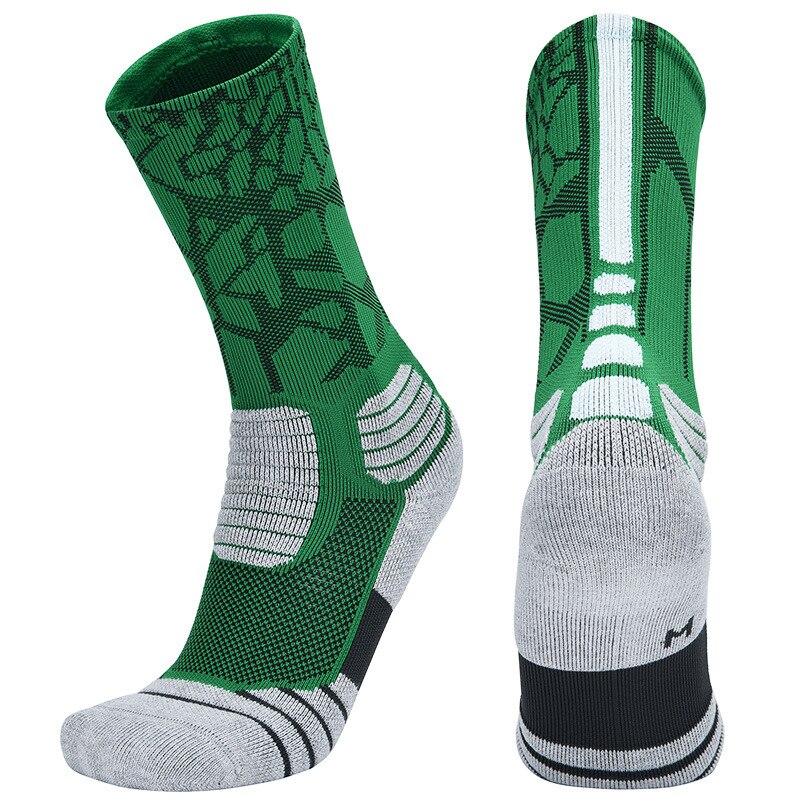 Men Outdoor Sports Elite Basketball Socks Men Cycling Socks Compression Socks Cotton Towel Bottom Men's socks: Green / L 39-42