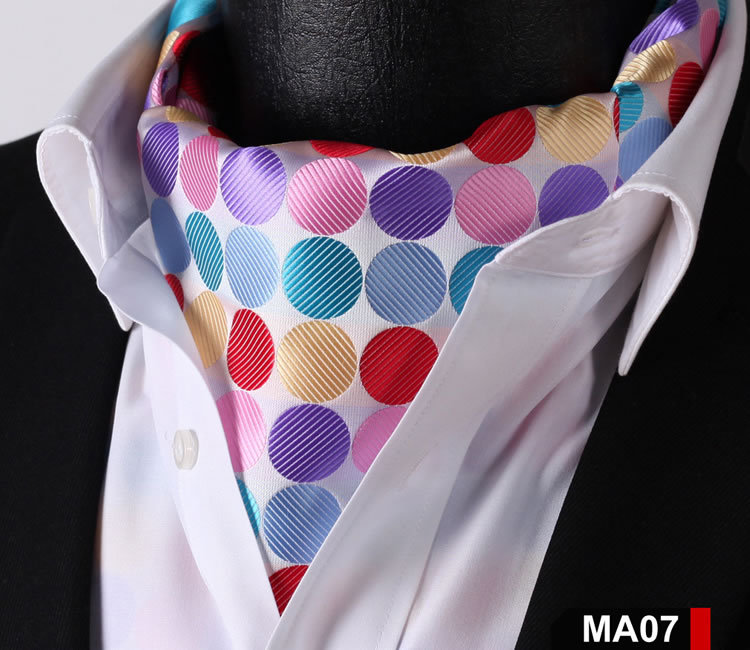MA Check Polka Dot Silk Cravat Ties Casual Jacquard Woven Ascot: MA07 Red Blue Yellow