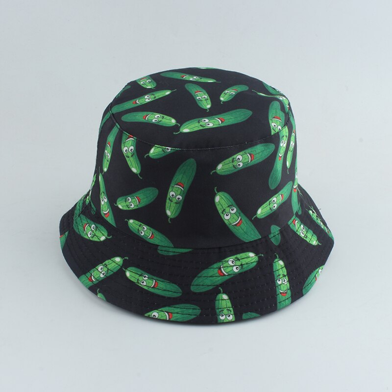 Chapeau Bob réversible avec imprimé de dessin animé pour hommes et femmes, casquette de pêcheur, à la: cucumber