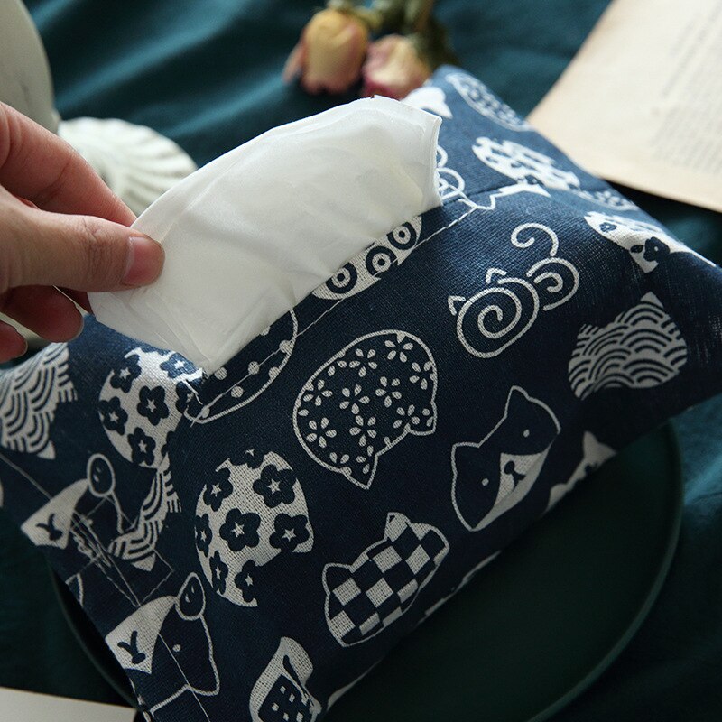 Snailhouse Tissue Box Cover Bag Cute Cat Tissue Box Bag Restaurant Living Room Kitchen Cotton Linen Storage Paper Drawer Cover