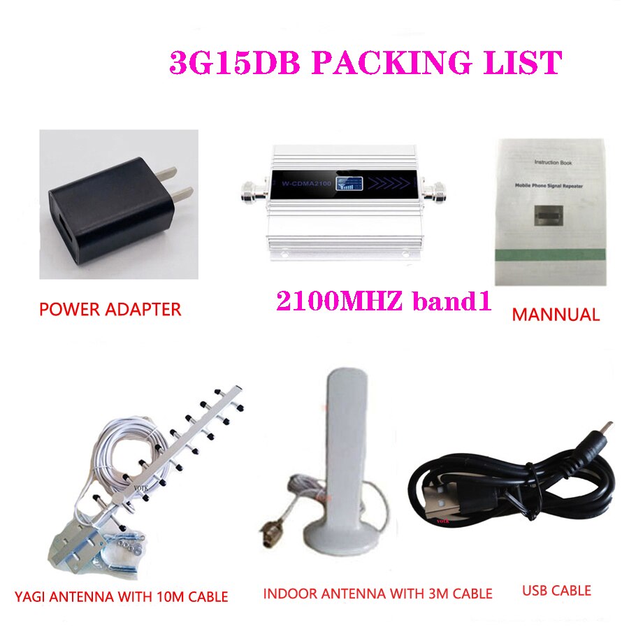 VOTK GSM Signal Booster 2G 3G Cellular Repeater Mobile Phone 900 1800 2100MHZ 4G LTE Amplifier with Yagi Antenna cable: 3G15DB