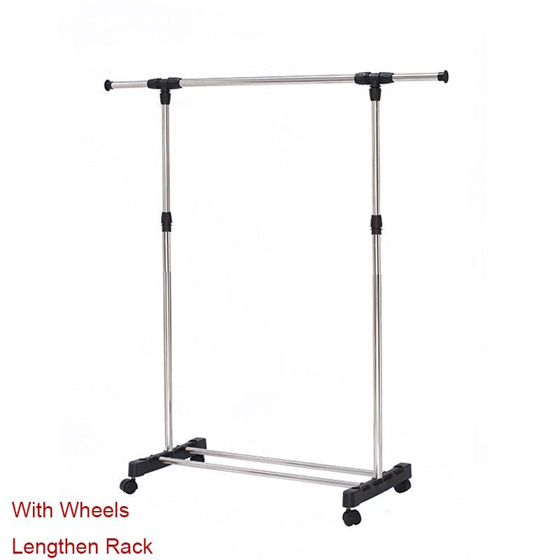 Clothes Rack Stainless Steel Single Pole Floor To Ceiling Lifting Folding Balcony Clothes Rod Simple Hanger Living Room Clothes: On wheels-elongated
