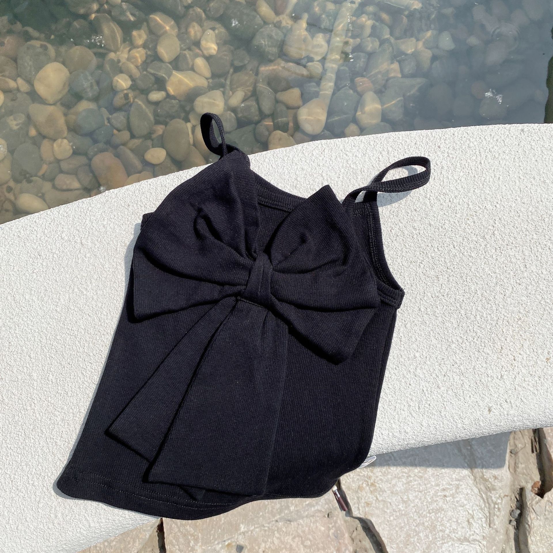 Summer Girls Candy Color Vest with Bow Kids Vests: Black / 3T