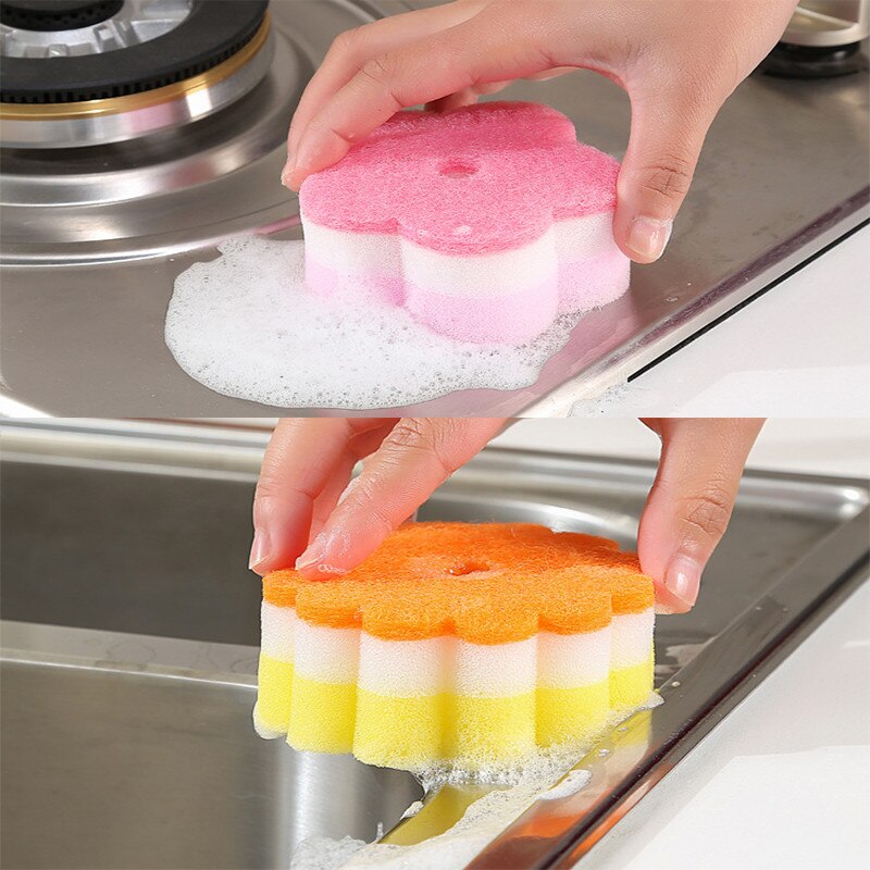 Esponjas estropajo almohadillas 5 pieza en forma de flor esponja cepillo cristal de mesa lavar platos esponja cocina hogar herramienta de limpieza x