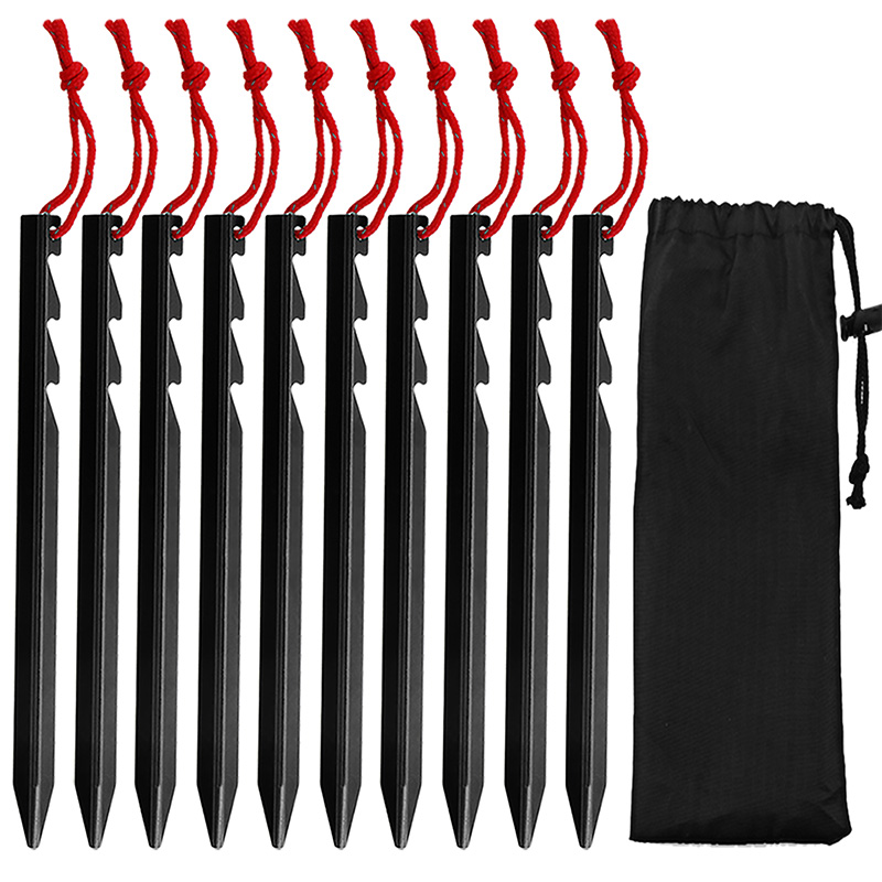 Tent Pegs Pack of 10 Aluminium Alloy Camping Pegs with Nylon Bag Perfect for Outdoor Panic Anchor Tents Porches Tarps: black