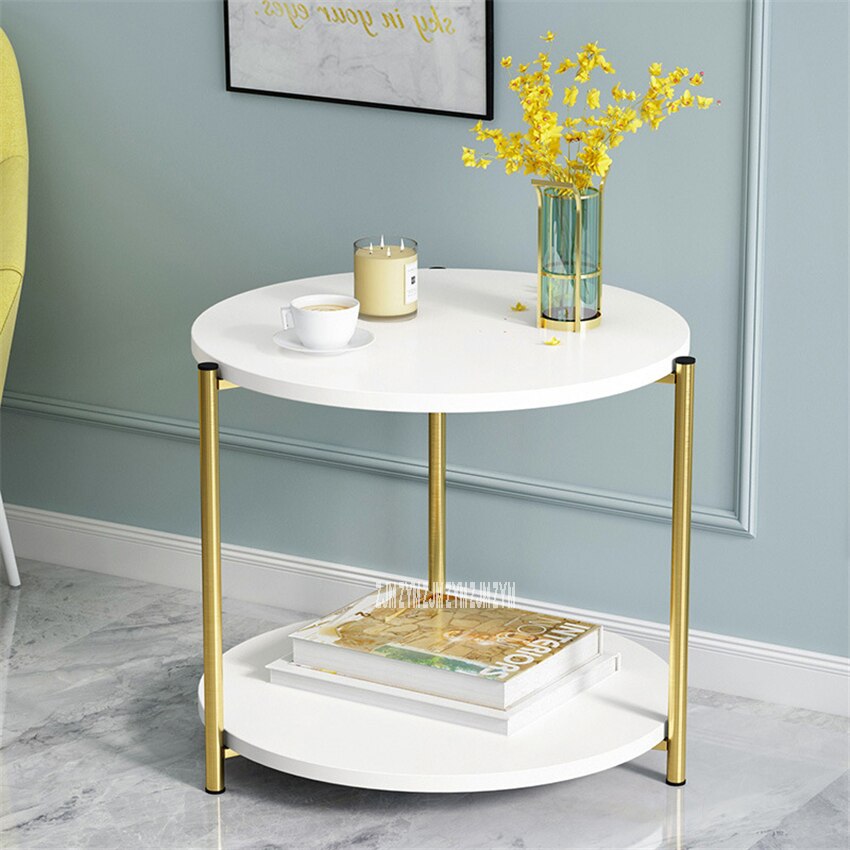 H88 Kleine Ronde Lron Thee Tafel Eenvoudige Moderne Creatieve Dubbele Laag Bank Bijzettafel Woonkamer Kleine Opslag Vierkante Koffie tafel