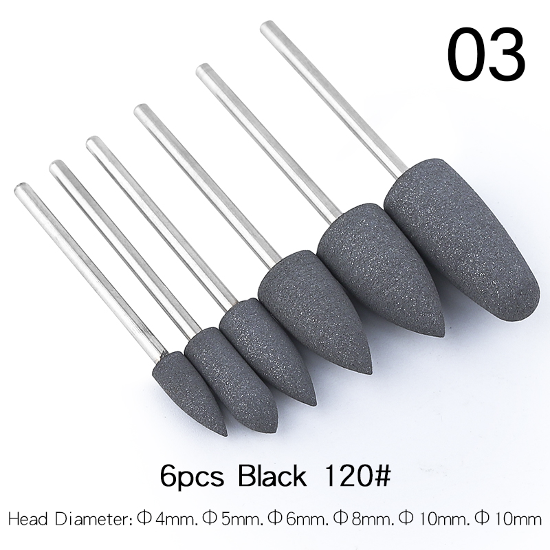 6Pcs Rubber Silicon Nail Boren Set Frezen Voor Manicure Pedicure Elektrische Polijstmachine Sterke Nagel Boormachine Gereedschap: 3