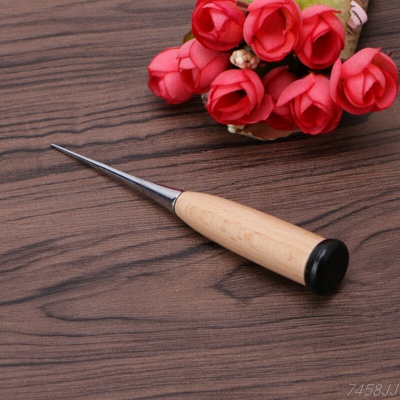 1PC Leather Craft Awl Tool Hole Maker Wooden Handle Steel Needle Sewing Stitching Punching Overstitch for Canvas Leather Tools