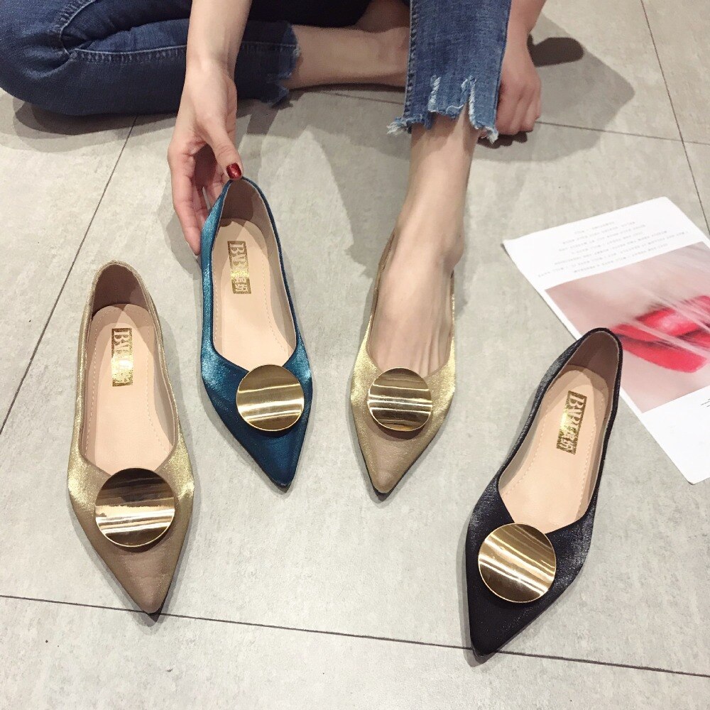 Soft Roll-up ballerina flats woman famous brand curl metal decor moccasins feminina silk pointy espadrilles ladies shoes creeper