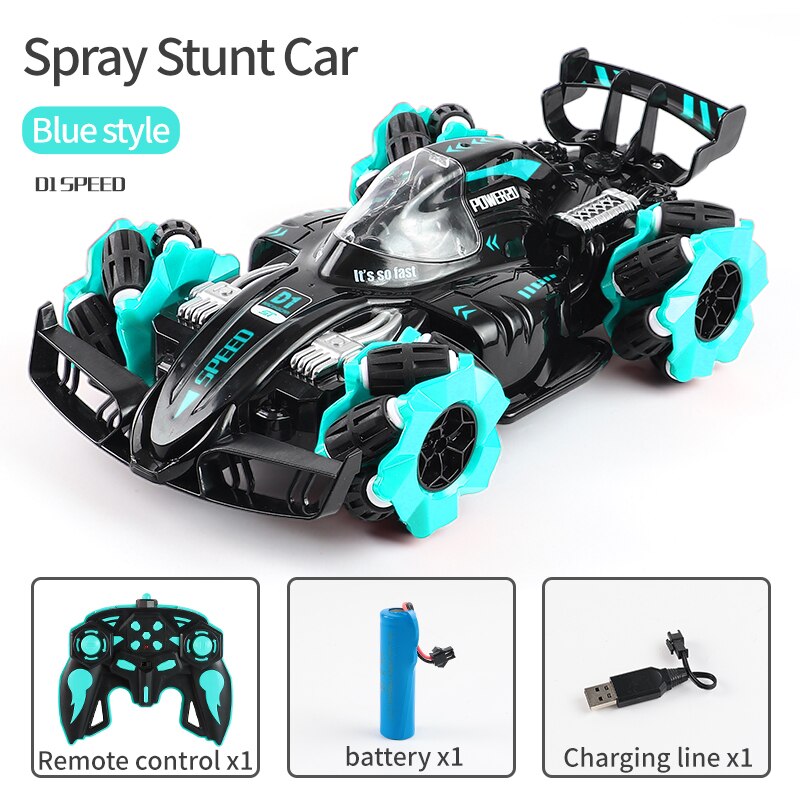 4wd spray drift kaukosäädin auto 360 astetta kiertotemppu nopea rc-auto maastokiipeily kevyt musiikki lapsille: Sininen