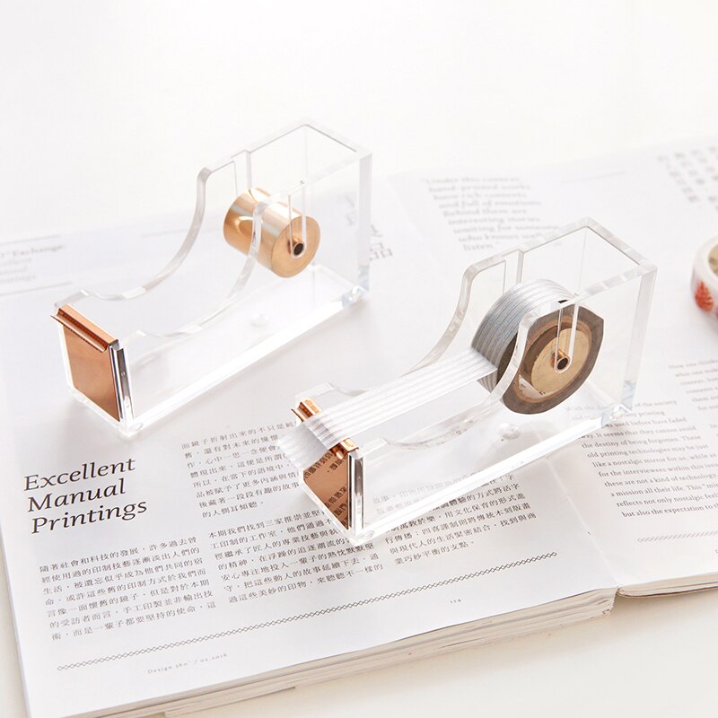 Luksus rosa guld tape dispenser akryl malertapeskærer washi tape opbevaring organizer selvklæbende tape holder