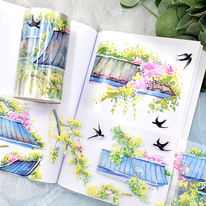 PET Washi Tapes Masking Oudheden Landschapsarchitectuur Decoratieve Planner Zelfklevende DIY Craft Scrapbooking Dagboek Journal Stickers
