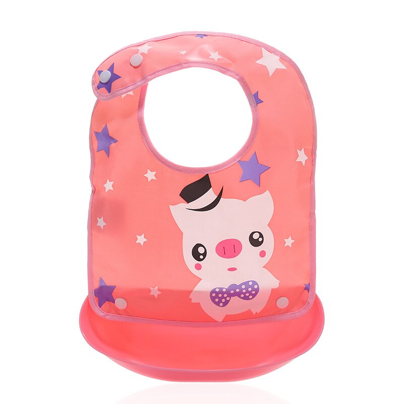 1 Pcs Waterproof Baby Bibs Apron Cute Cartoon Baby Bibs Towel Adjustable Detachable Baby Burp Bibs Infant Supplies: Pink piglet