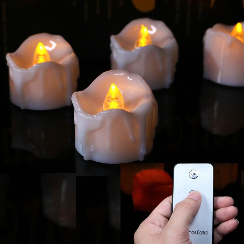 Velas de té sin llama parpadeantes con Control remoto, luz LED con forma de vela pequeña, , boda, decoración del hogar de seguridad, 12 piezas: yellow flicker
