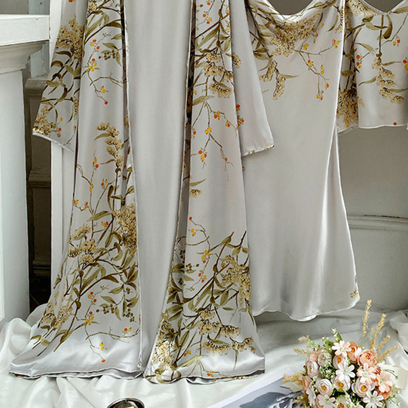 Vrouw Nachtkleding Sets Voorjaar Pyjama Grijs Shorts Slaap Tops Sexy Nachtkleding Jurk Print Gezellige 4 Stuk Pyjama Chinese Stijl robe Set