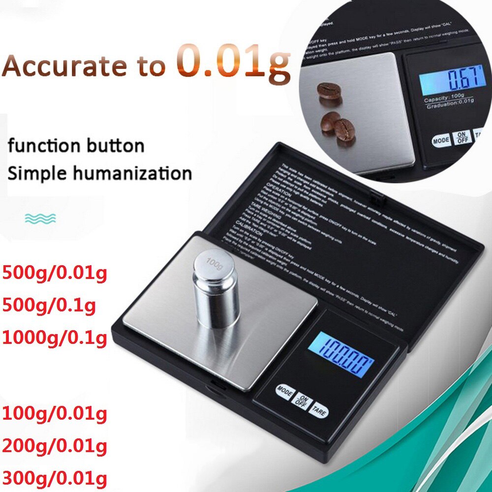 Didihou 1Pcs Digitale Weegschaal 100/200/300/500/1000G 0.01/0.1G Nauwkeurige lcd Display Pocket Schaal Gram Voor Keuken Sieraden Drug