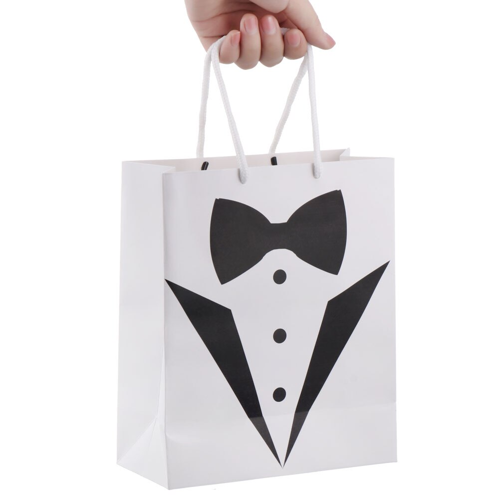 1pcs Papier Tuxedo Bruidsjonkers Dank U Bags Zwart Wit Wedding Bridal Gunst Bruidsmeisje Bruidsjonkers Bags