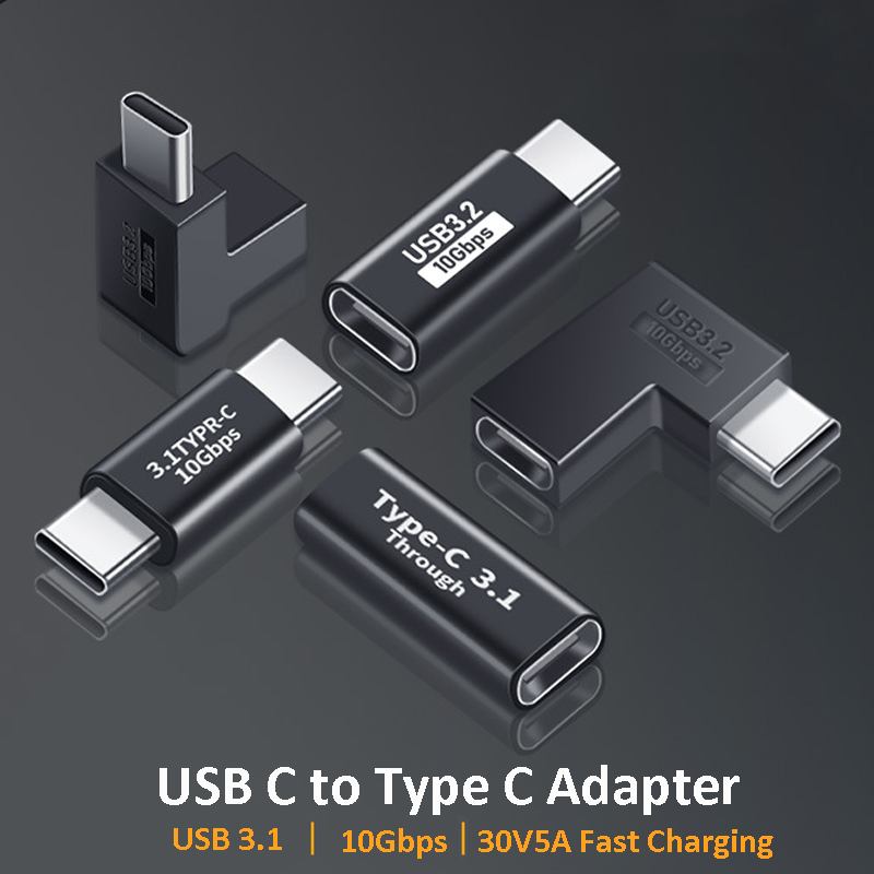 Adattatore da USB C a tipo C Convertitore a gomito USB3.1 GEN2 Estensione sincronizzazione dati Connettore tipo C femmina-maschio per PC Laptop Tablet