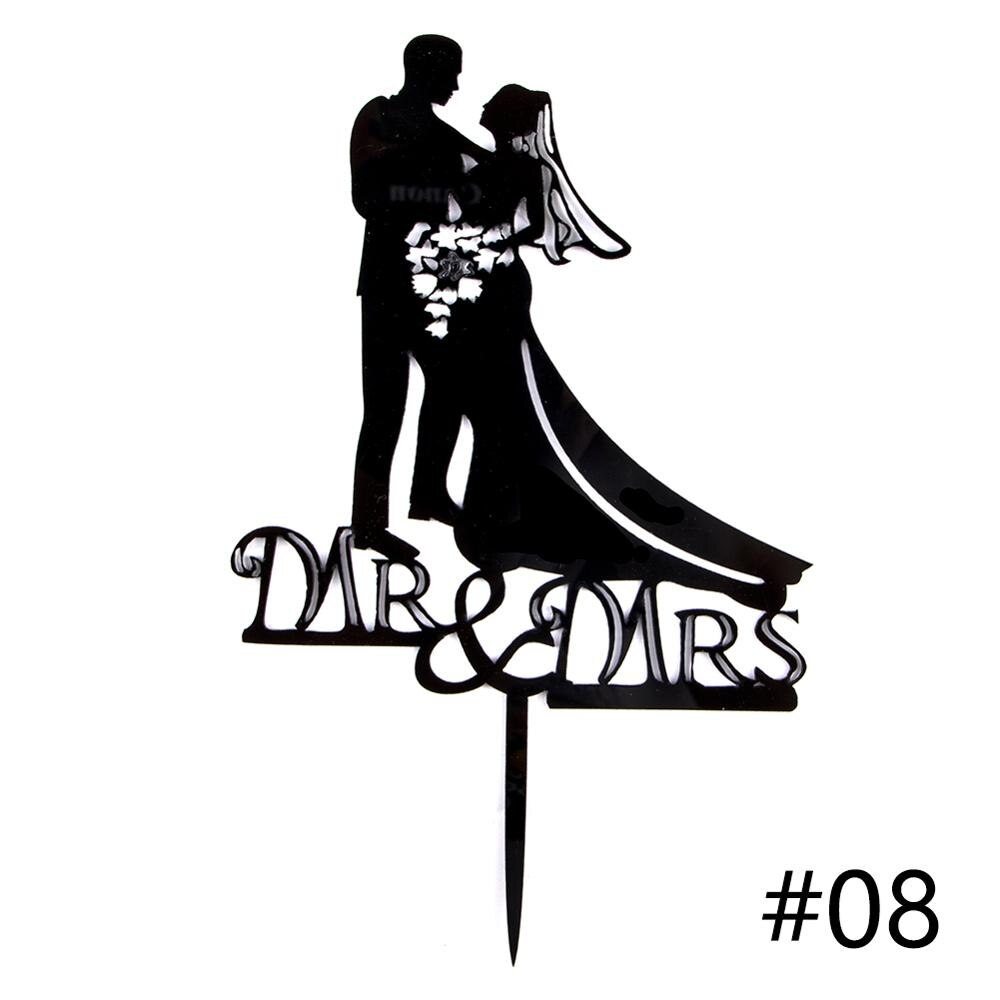 1Pcs Wedding Cake Topper Bride Groom Mr Mrs Acrylic Black Gold Cake Toppers Wedding Decoration Mariage Party Supplies: 08