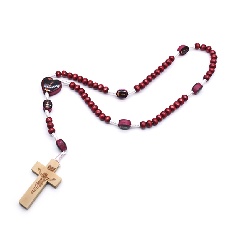 Houten Kralen Rozenkrans Ketting Kruis Hanger Katholieke Virgin Religieuze Jesus Charm: Our Lady 02