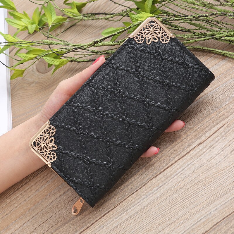 Long Wallet Women Purses Hollow Embossed Lingge Wallet Lady Sweet Clutch Wallet Multi-card Purse Portefeuille